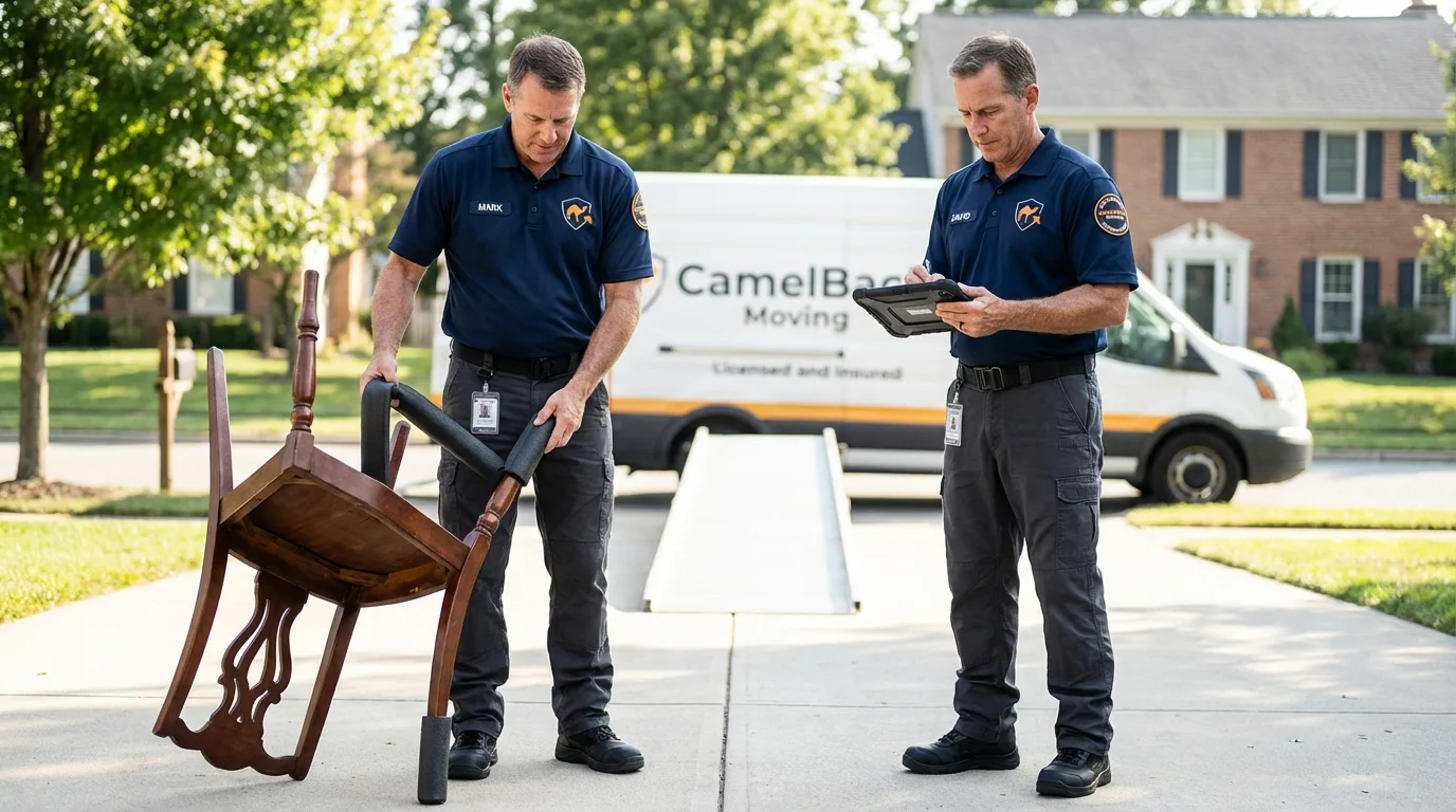 Movers inspecting furniture for damage prevention before loading in Tracy City, TN