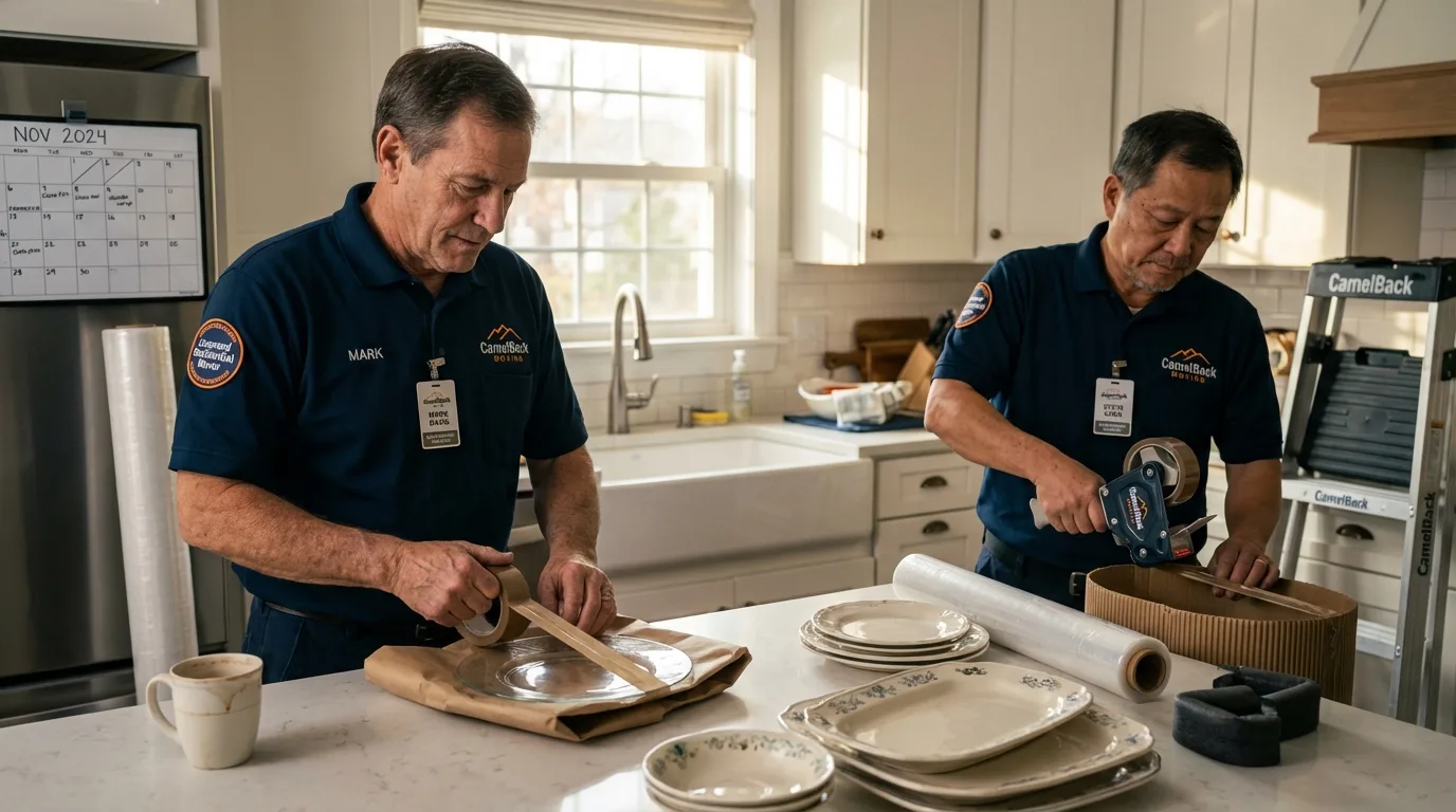 Professional crew packing kitchen dishware in Tracy City, TN